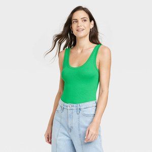 Women's Double-Scoop Bodysuit - A New Day Green Small